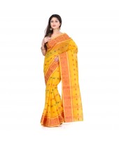 Bengal Tant Woven Bee Kolka Design Pure Handloom Cotton Saree Without Blouse Piece (Yellow)