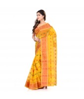 Bengal Tant Woven Bee Kolka Design Pure Handloom Cotton Saree Without Blouse Piece (Yellow)