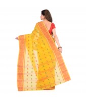 Bengal Tant Woven Bee Kolka Design Pure Handloom Cotton Saree Without Blouse Piece (Yellow)