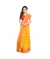 Bengal Tant Woven Bee Kolka Design Pure Handloom Cotton Saree Without Blouse Piece (Yellow)