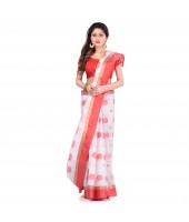  DESH BIDESH Women`s Traditional Bengal Tant Pure Handloom Cotton Saree Woven Fuleswari Design Without Blouse Piece (Red White)