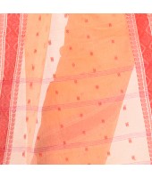 DESH BIDESH Women`s Traditional Bengal Tant Pure Handloom Cotton Saree Woven Kalkatara Design Without Blouse Piece (Light Orange Red)