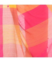  DESH BIDESH Women`s Traditional Bengali Handloom Tant Pure Cotton Saree Pompom Desigined With Blouse Piece (Yellow Pink)