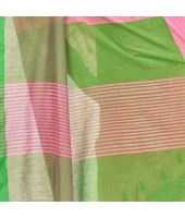 DESH BIDESH Women`s Traditional Bengali Handloom Tant Pure Cotton Saree Pompom Desigined With Blouse Piece (Pink Green)