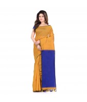 DESH BIDESH Women`s Bengal Half Half Ghicha Handloom Cotton Silk Saree With Blouse Piece (Mustard Yellow Blue)