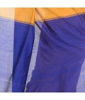 DESH BIDESH Women`s Bengal Half Half Ghicha Handloom Cotton Silk Saree With Blouse Piece (Mustard Yellow Blue)