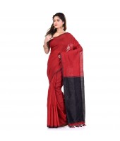 DESH BIDESH Women`s Bengal Half Half Ghicha Handloom Cotton Silk Saree With Blouse Piece (Red Black)