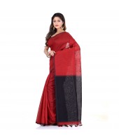 DESH BIDESH Women`s Bengal Half Half Ghicha Handloom Cotton Silk Saree With Blouse Piece (Red Black)