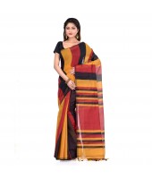 DESH BIDESH Women`s Bengal Khadi Ghicha Handloom Cotton Silk Saree With Blouse Piece (Black Yellow Red)