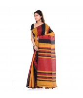 DESH BIDESH Women`s Bengal Khadi Ghicha Handloom Cotton Silk Saree With Blouse Piece (Black Yellow Red)