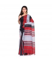 DESH BIDESH Women`s Bengal Khadi Ghicha Handloom Cotton Silk Saree With Blouse Piece (Black Silver Red)