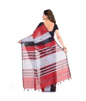 DESH BIDESH Women`s Bengal Khadi Ghicha Handloom Cotton Silk Saree With Blouse Piece (Black Silver Red)