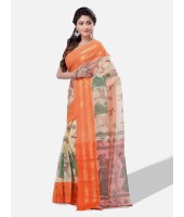 Women`s Pure Cotton Handloom Bengal Tant Saree With Sakuntala Printed Zori Design Without Blouse Pcs.