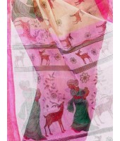 Women`s Handloom Cotton Traditional Bengal Tant With Sakuntala Design Saree Without Blouse Piece (Pink Off White)