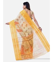 Bengal Printed cotton Tant Saree – Off White Sakuntala Printed Body With Light Work – Zori Work Border