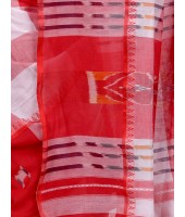 Women`s Bengal Handloom Tant Malmal Pure Cotton Saree Kotki Design Without Blouse Piece (Red White)