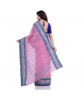 DESH BIDESH Women`s Traditional Tant Pure Cotton Handloom Saree Woven Sudarshana Designer Without Blouse Piece (Pink)