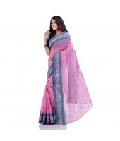 DESH BIDESH Women`s Traditional Tant Pure Cotton Handloom Saree Woven Sudarshana Designer Without Blouse Piece (Pink)