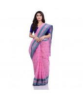 DESH BIDESH Women`s Traditional Tant Pure Cotton Handloom Saree Woven Sudarshana Designer Without Blouse Piece (Pink)