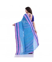 Women`s Traditional Tant Pure Cotton Handloom Blue Saree Woven Sudarshana Designer Without Blouse Piece