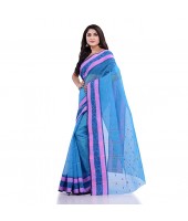 DESH BIDESH Women`s Traditional Pure Cotton Handloom Saree Woven Paisley Kolka Designer Without Blouse Piece (Blue)