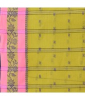 DESH BIDESH Women`s Traditional Tant Pure Cotton Handloom Saree Woven Sudarshana Designer Without Blouse Piece (Yellow & Pink)