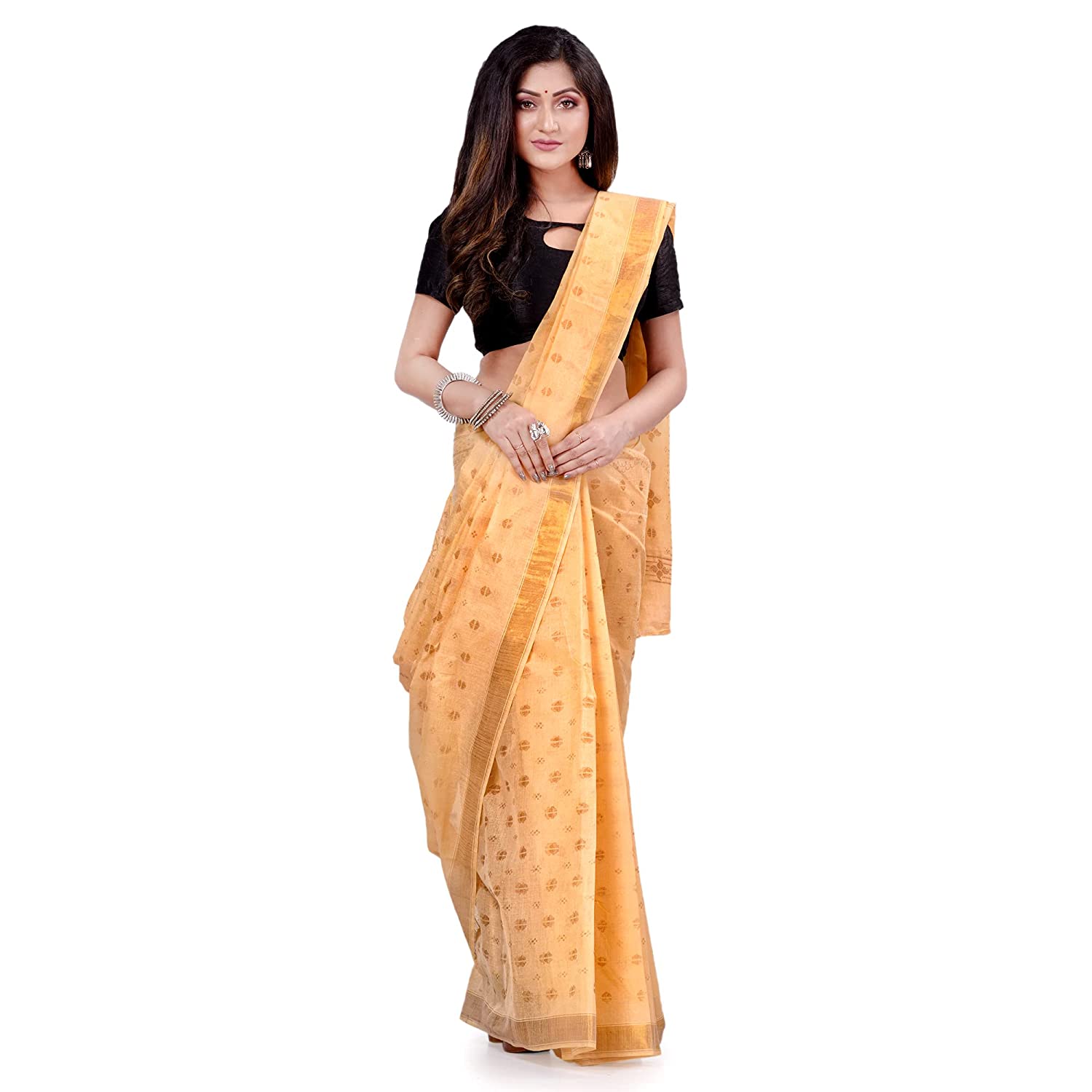 Buy Bengal S Woven Handloom Cotton Blend Green Sarees Online @ Best Price  In India | Flipkart.com