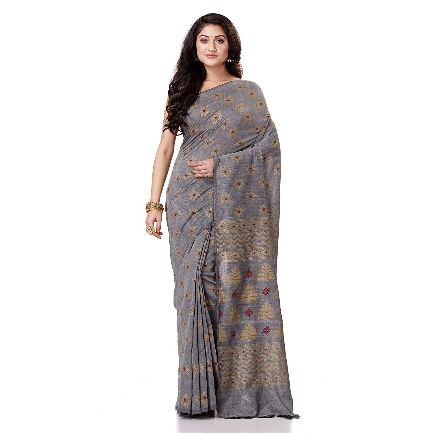 Fawn Designer Handwoven Bengal Tant Cotton Saree (Without Blouse) Zari  Border 17834, Buy Jamdani Tant Sarees online, Pure Jamdani Tant Sarees,  Trendy Jamdani Tant Sarees ,Buy Partywear Collection online , online  shopping