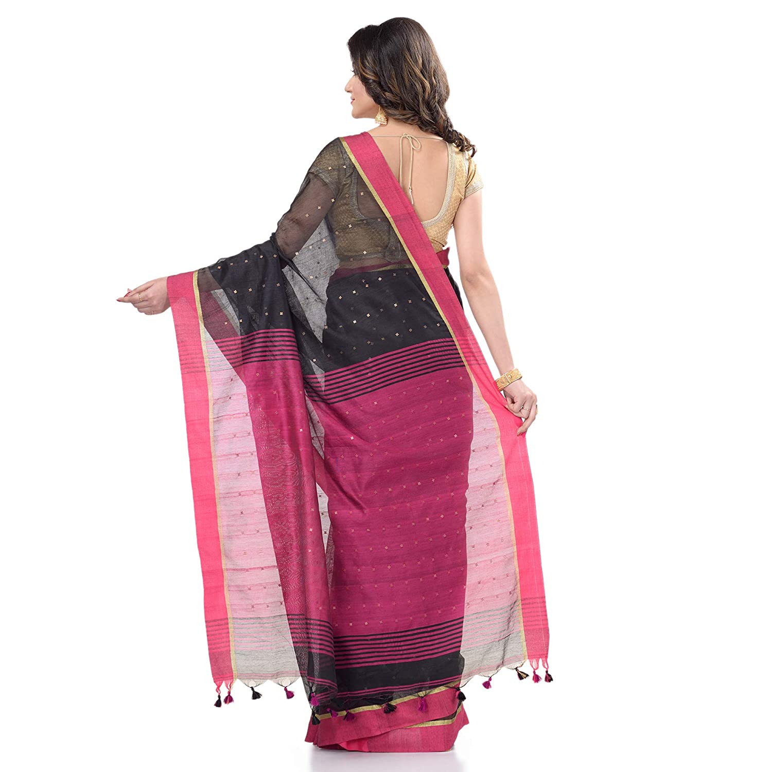 Purple Black Handloom Silk Cotton Saree Saree With Blouse 