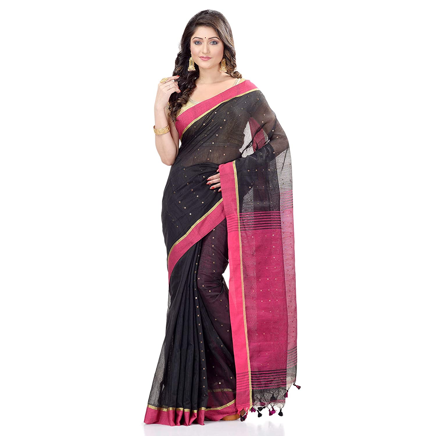 Dhaniakhali Cotton Saree-Black Cherry - TheCrazyLooms