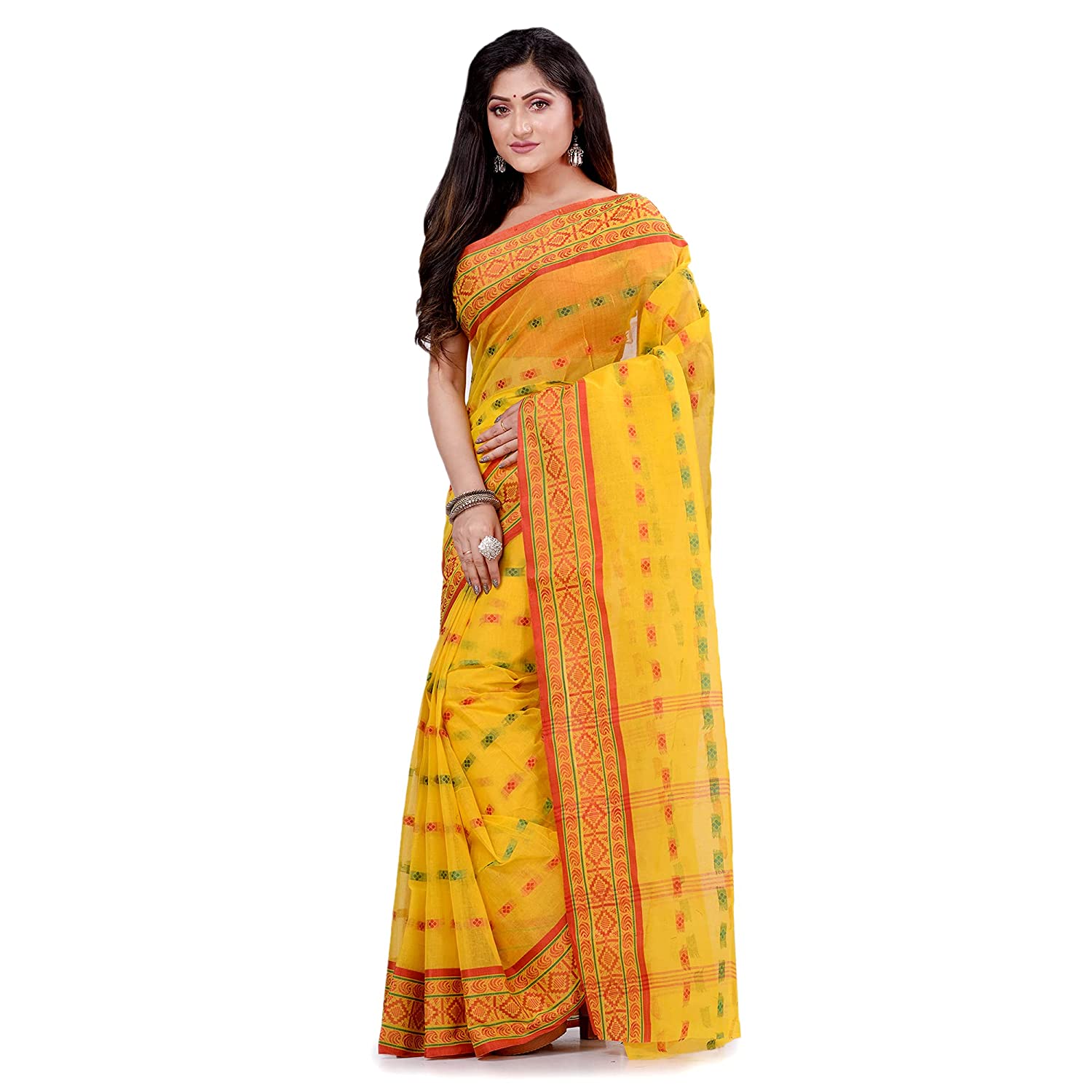 Red & Yellow Zari Woven Bengal Handloom Net Tant Saree - Tant Tales | Shop  Online at Ethnickart India's Best Ethnic Weares & Wares