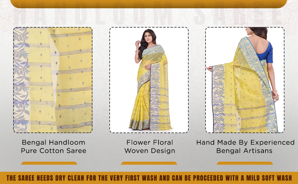 dB-DESH-BIDESH-Womens-Traditional-Pure-Handloom-Cotton-Saree-Flower-Floral-Woven