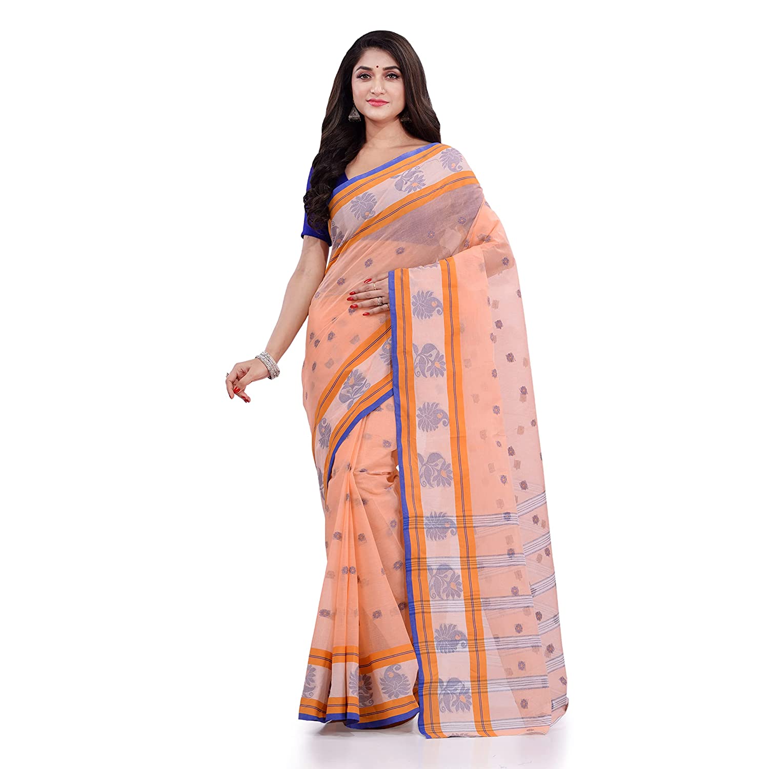 Suta Peach-Coloured & Grey Polka Dot Printed Pure Cotton Saree - Absolutely  Desi