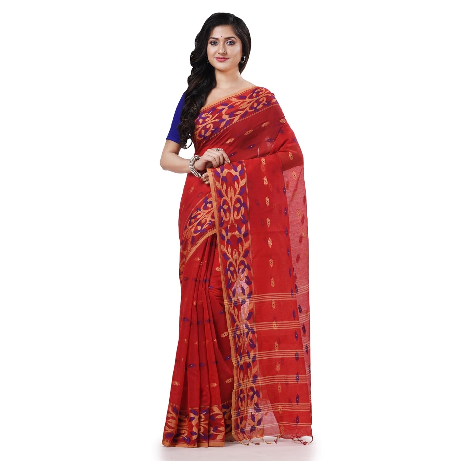  Cotton Silk Handloom Cotton Blend Saree Navratri Design With Blouse Piece (Sky Blue)