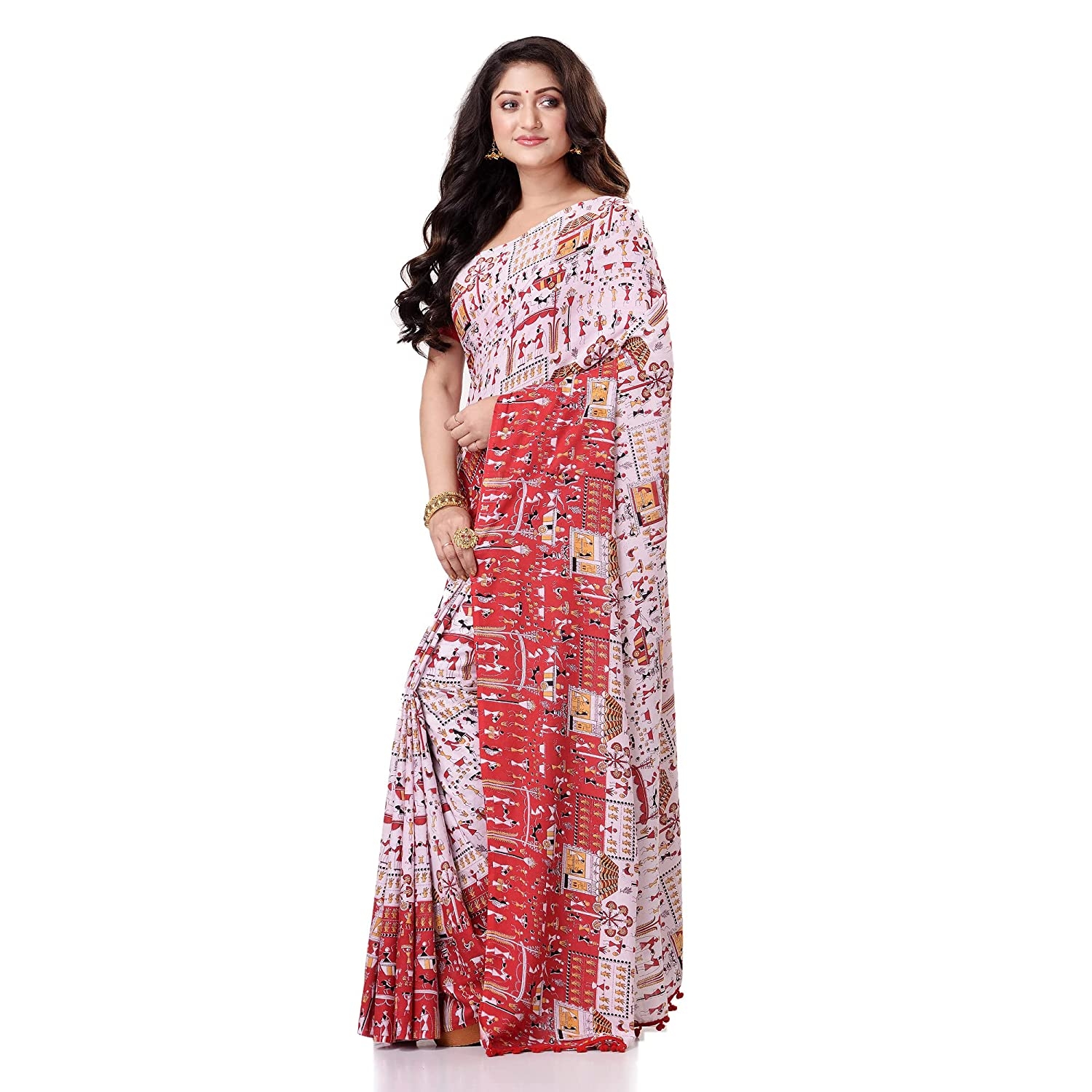 White & Red Handloom Muslin Silk handwoven Jamdani saree – Balaram Saha