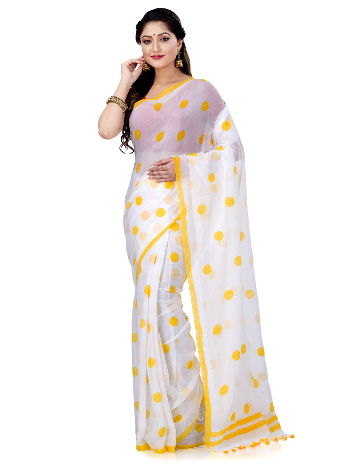 Soft Mulmul Cotton Yellow Saree|Yellow Bee|Suta