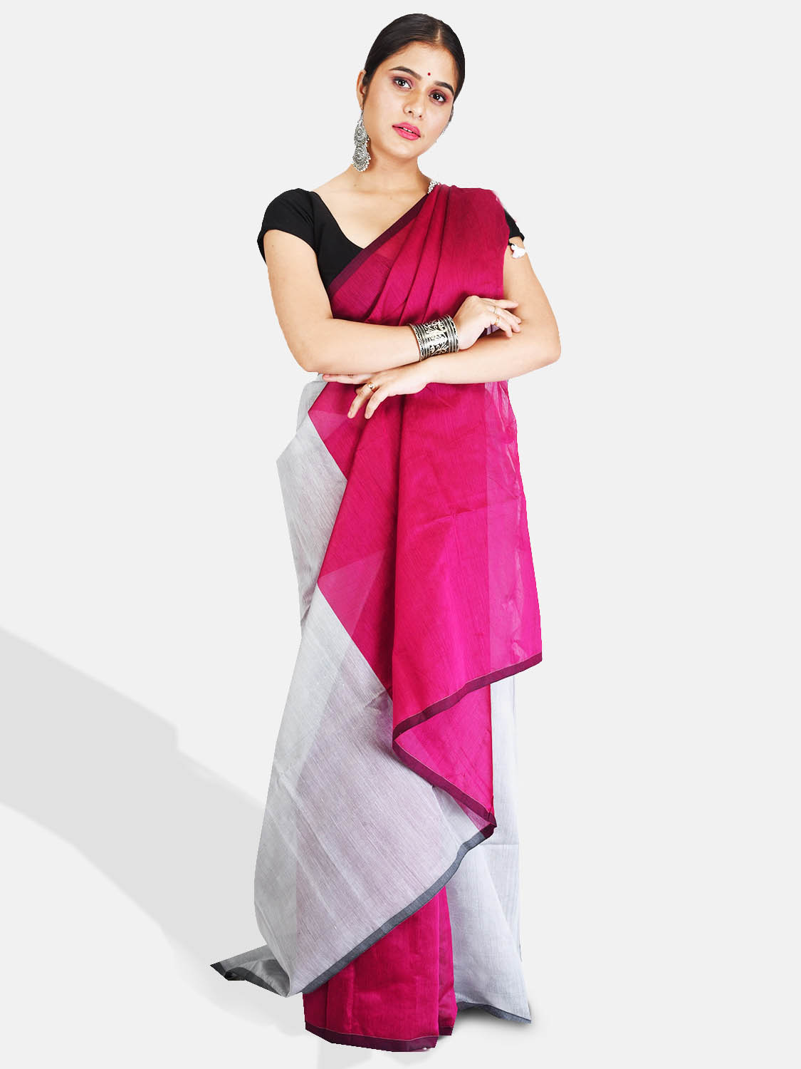 Buy Grey and Raani Pink Saree with Complete Hand Embellished Blouse by  PUNIT BALANA at Ogaan Online Shopping Site