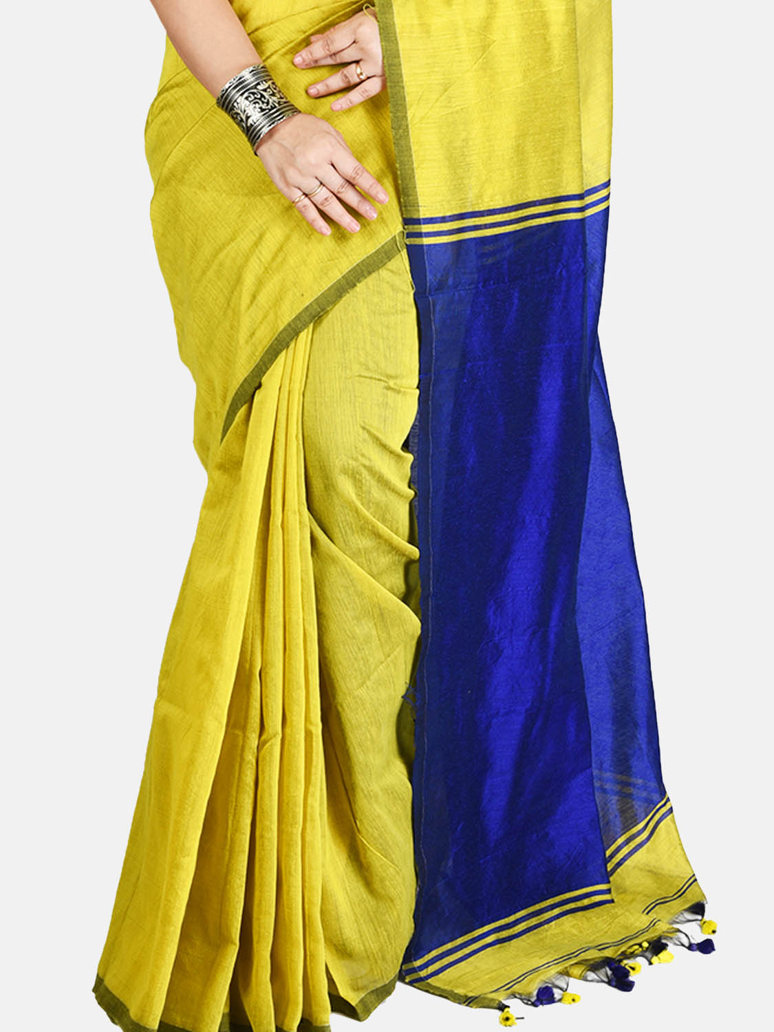 Handloom Cotton Silk Jamdani Saree in Yellow : SPN6173