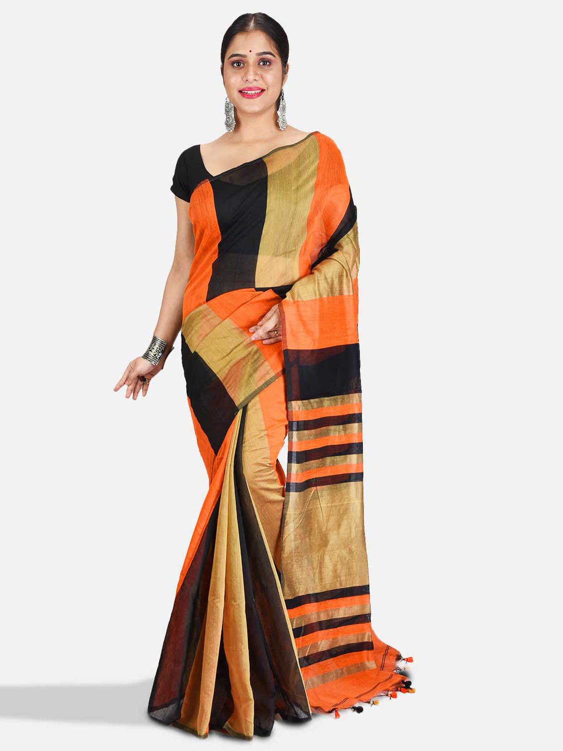Buy online Women's Self Design Orange Colored Saree With Blouse from ethnic  wear for Women by Charukriti for ₹2769 at 25% off | 2024 Limeroad.com