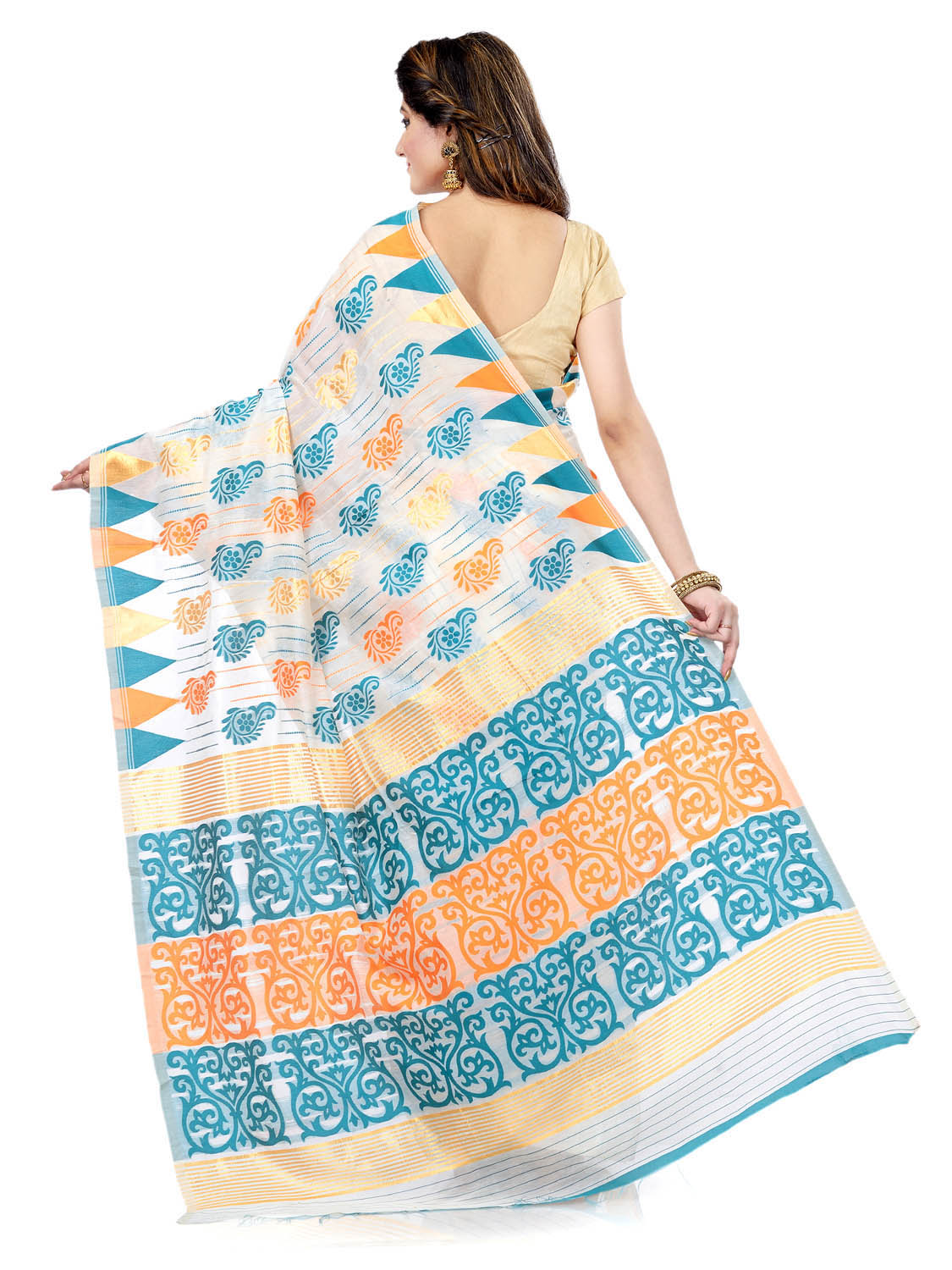 Buy HANDLOOM BENGAL COTTON ASSAM KHADI DESIGNED SAREE 6 (White) at Amazon.in