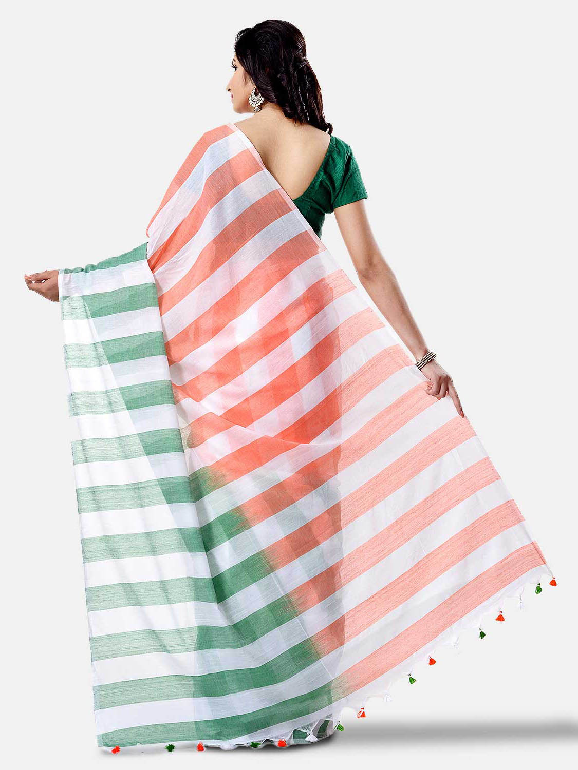Bhumri Khadi Cotton Saree With Indian Flag Tri-colour - WAVA By Mita's  Collection