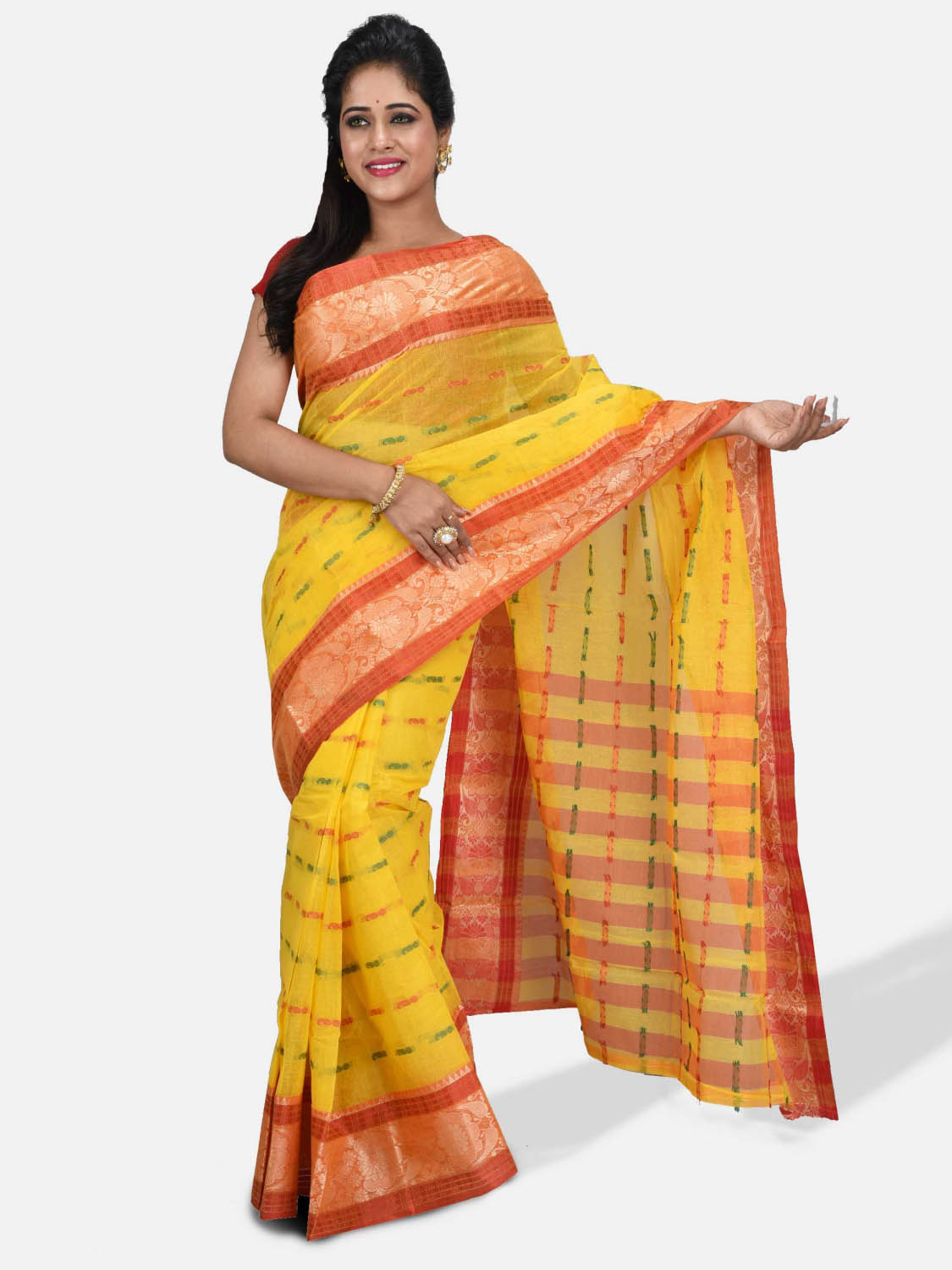 DESH BIDESH Women's Handloom Cotton Traditional Bengal Tant Saree with Nakshi Kata Design Without Blouse Piece