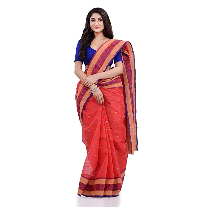 Buy IndusDiva Red and Black Mangalgiri Cotton Handloom Saree at Amazon.in